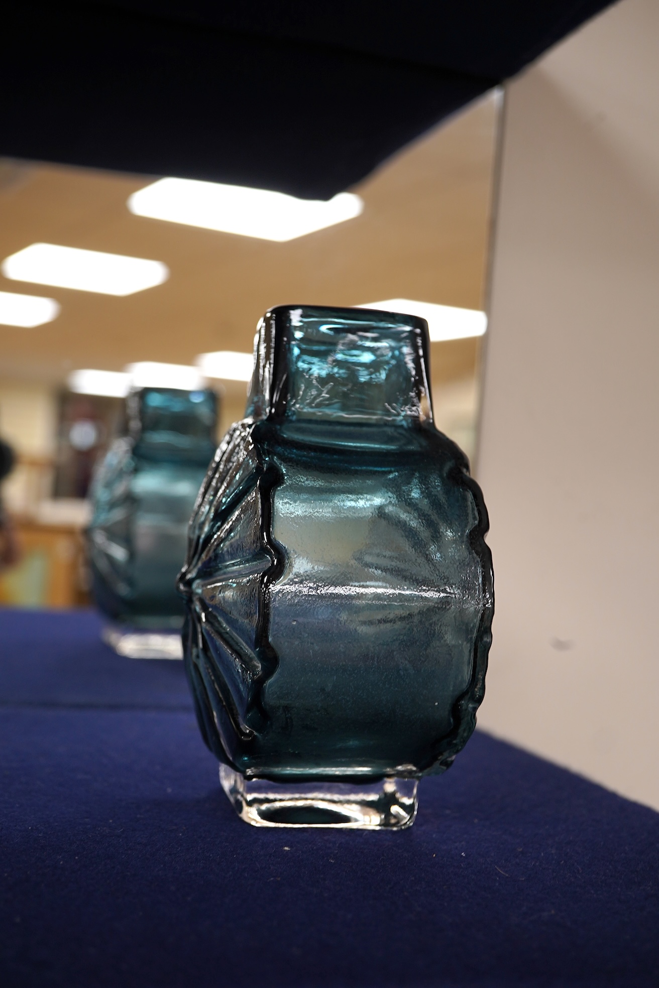 A Geoffrey Baxter for Whitefriars Sunburst vase in indigo, 15cm high
